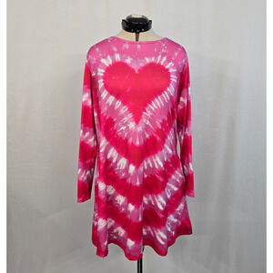 Spadehill Tie Dye Heart Dress Women's XL Red Pink White Long Sleeve Ruffles EUC